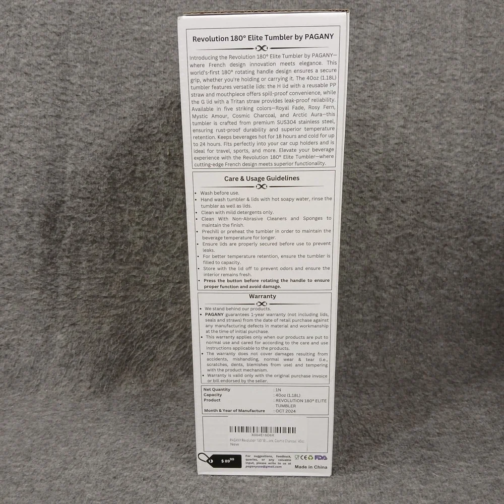 PAGANY Tumbler 40oz Revolution 180 Elite Cosmic Charcoal NEW